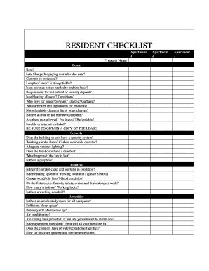 Fillable Online RESIDENT CHECKLIST Fax Email Print - pdfFiller