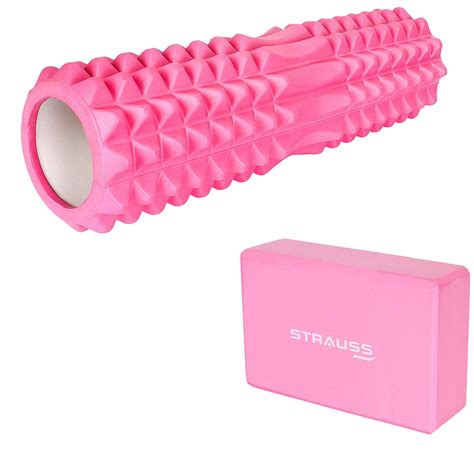 Strauss ST-1442 Grid Foam Roller (Pink), 33 CM and Yoga Block (Pink ...