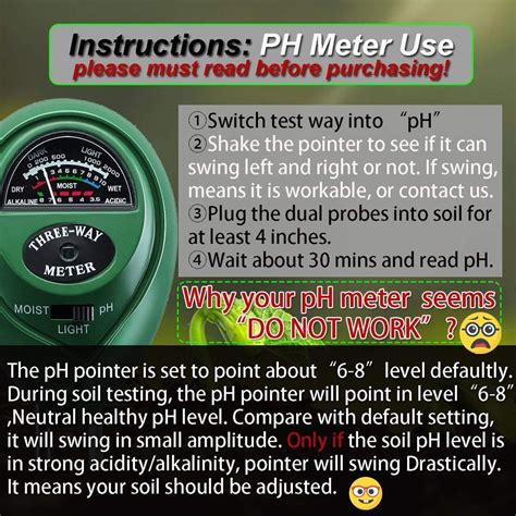 Three Way Soil Meter For Moisture, Light Intensity and pH Testing Mete