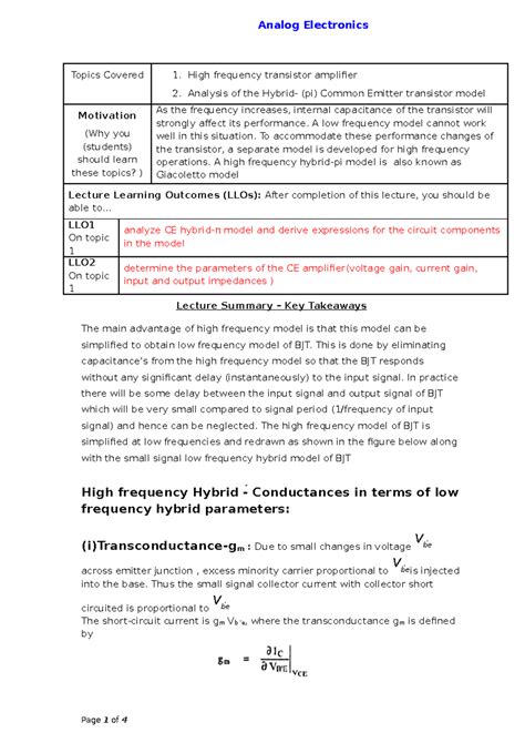 High Frequency Hybrid-π CE Transistor Model Analysis (EE101 Lecture ...