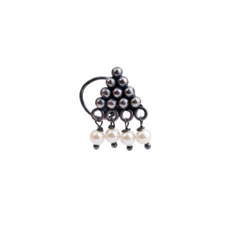 Silver Oxidised Pyramid Pierced Nose Pin – Large | House of Aadyaa