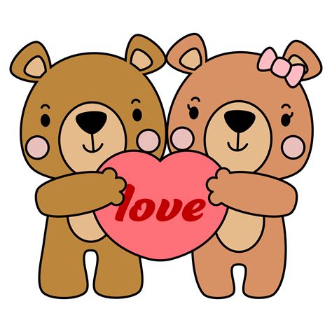 cute teddy bear love set valentines day with elements, Filled vector ...