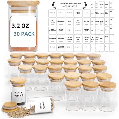 Amazon.com: Glass Spice Jars Set of 20 - 3.2oz (95ml) Mini Spice Jar ...