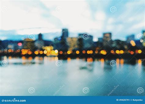 Skyline of Portland, Oregon, at Dusk and Out of Focus Stock Image ...