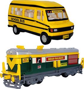 Wishmaster Set of 2 Combo School Bus + Locomotive Toys For Kids - Set ...
