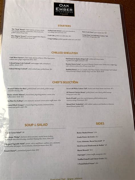 Menu at Oak And Ember Steakhouse, Port St. Lucie