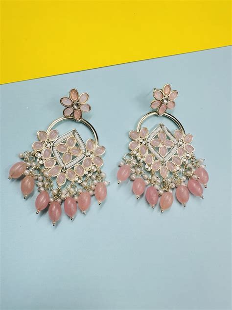 Pink Chandbali Earrings – Astikya