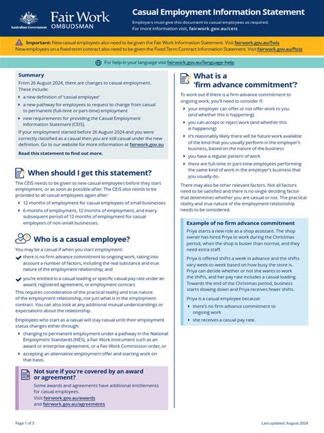 Fair Work - Casual Employment Information Statement | PDF | Employment ...