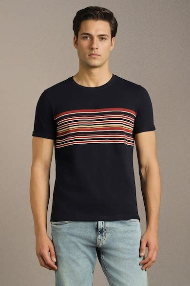 Louis Philippe Jeans Crew Neck T-Shirts, Men Black Stripe Crew Neck T ...