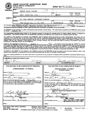 Fillable Online GRAIN ELEVATOR WAREHOUSE BOND Fax Email Print - pdfFiller