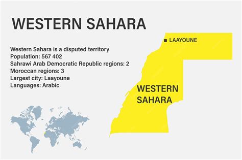 Premium Vector | Highly detailed western sahara map with flag capital and small map of the world