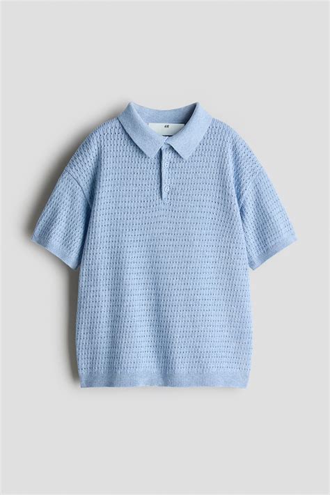 Light blue Pointelle-knit cotton polo shirt for kids | H&M IN