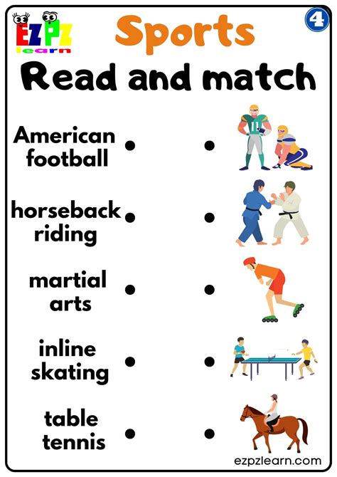 Matching Different Sports Worksheet 的图像结果