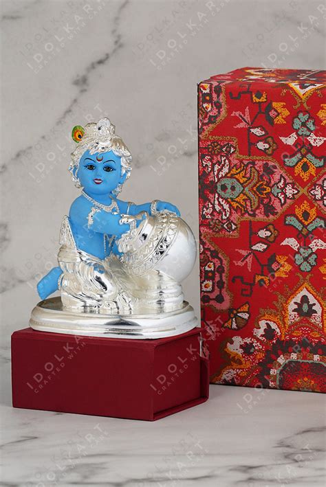 Original Silver Coated Blue Krishna Idol For Home & Offices