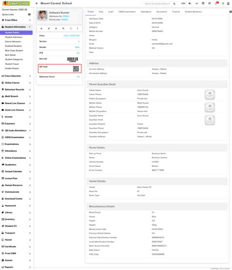 How to add QR Code in student id card and his profile? - Smart School ...