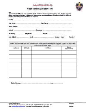 Fillable Online auslinktraining edu Credit Transfer Application form V3 ...