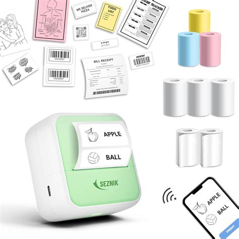SEZNIK Mini Printer, Inkless, Thermal, Bluetooth, Portable Printer ...