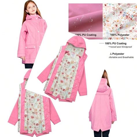 Rain Jacket Hooded Lined Rubber RainCoats For Girls Boys Waterproof ...