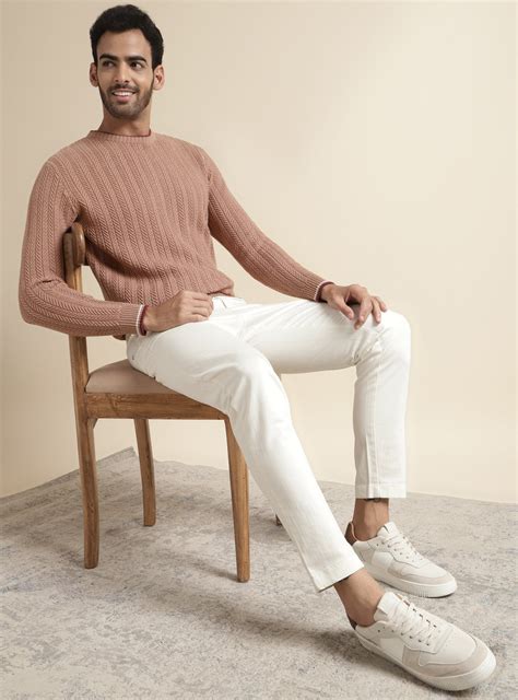 Buy Beige Coral Pullover | Casual Beige Solid Pullovers for Men Online ...