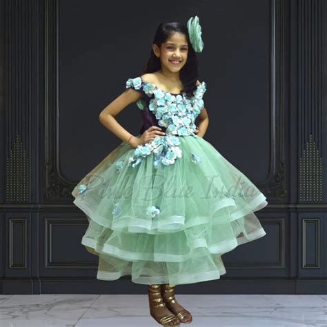 Blue Off Shoulder High Low Birthday Party Dress for Girls