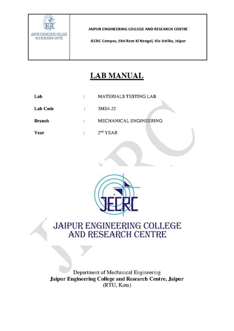 Materials Testing Lab Manual - 3ME4 22 for Mechanical Engineering - Studocu