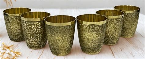 Buy Ruhani Brass Glass Set of 6 Antique Finish Drinkware – ADAAK