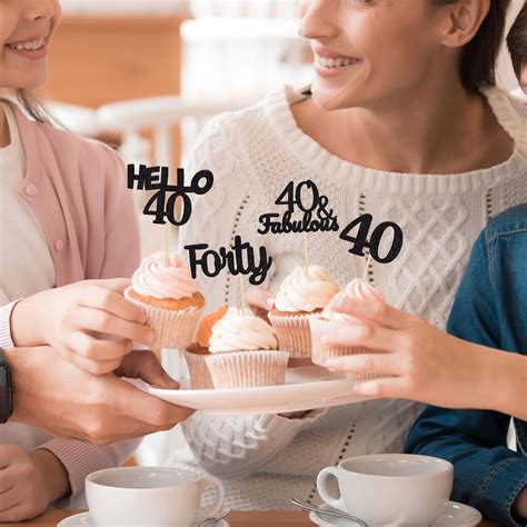 Buy Gyufise 24Pcs Black Glitter 40th Birthday Cupcake Toppers Hello 40 ...