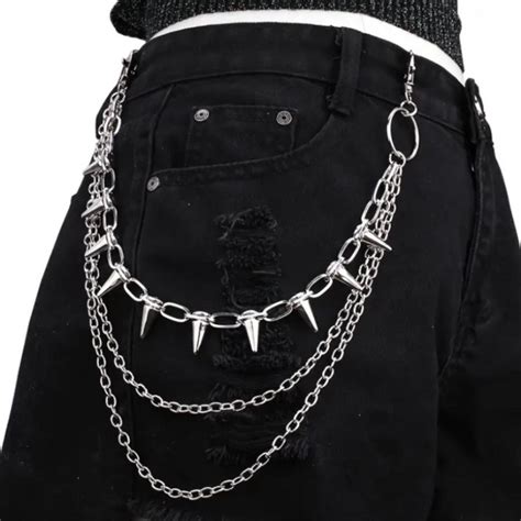 Punk Y2K Silver double layered spike chain Waist Chain , Dress Up Jeans ...