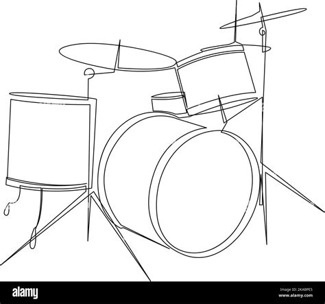 Continuous line drawing of drum band set. Percussion music instruments ...