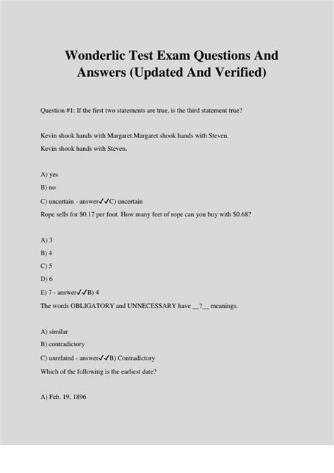 Wonderlic Test Exam Questions And Answers (Updated And Verified ...