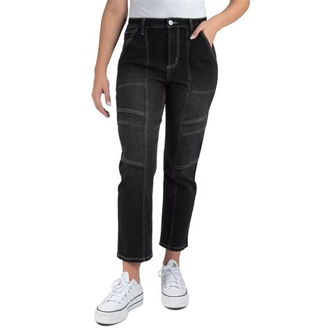 Juniors' Indigo Rein High Rise Utility Crop Jeans