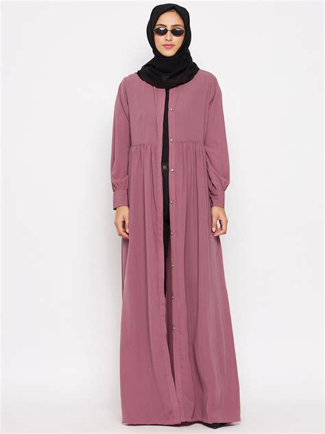 Nabia Women Puse Pink Abaya with Georgette Scarf
