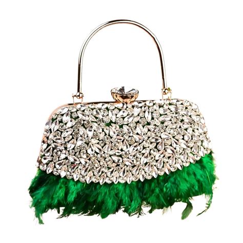 Feather Green Crystal Embellished Party Clutch Bag – Indiaztrend