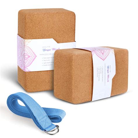 ARLTB Cork Yoga Block 2 Pack and Yoga Strap Set with Metal D-Ring 4 x6 ...