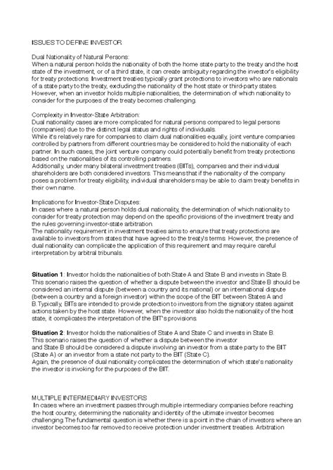 Investir - ISSUES TO DEFINE INVESTOR Dual Nationality of Natural ...