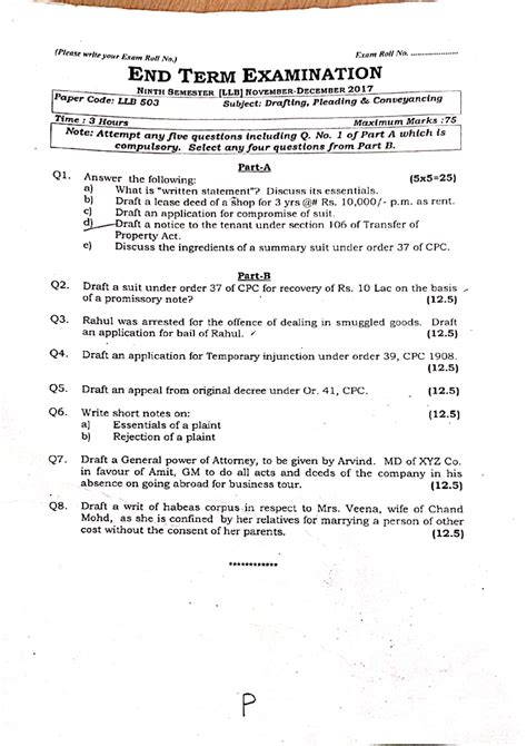 Drafting pleading pyqp - (Please write your Exam Roll No.) Exam Roll No ...