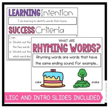 RHYME AWARENESS | RHYMING WORDS HEAD HIPS TOES | POWERPOINT SLIDES ...