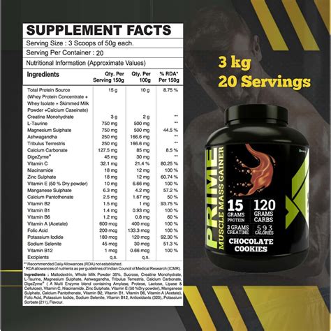 Buy BIGFLEX PRIME MASS GAINER (CHOCOLATE COOKIES) (3 KG) Online & Get ...