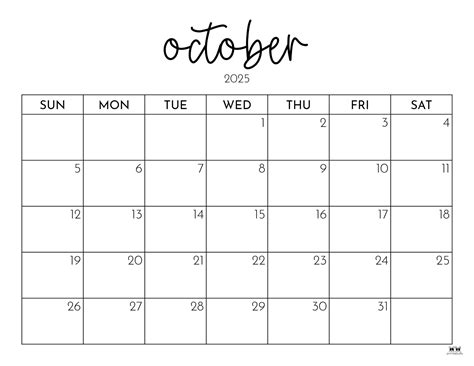October 2025 Calendars - 107 FREE Printables | Printabulls