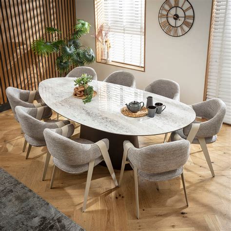 Ashford 8 Seater Ceramic Marble Oval Kitchen Dining Table Grey Walnut ...