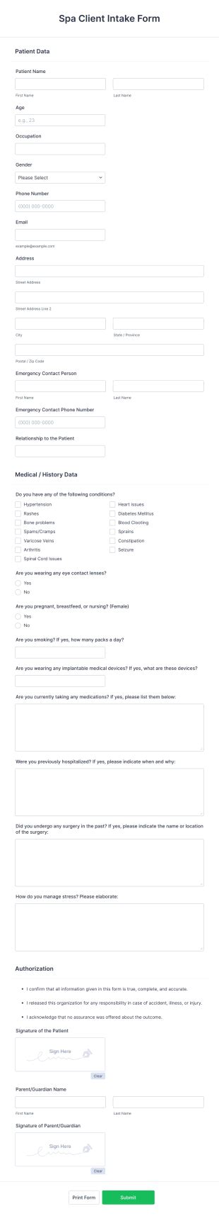 Image result for Spa Client Intake Form