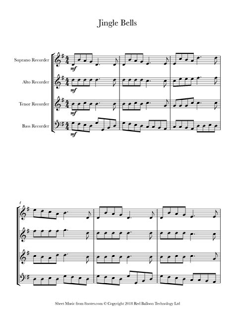 Jingle Bells Sheet music for Recorder Quartet - 8notes.com