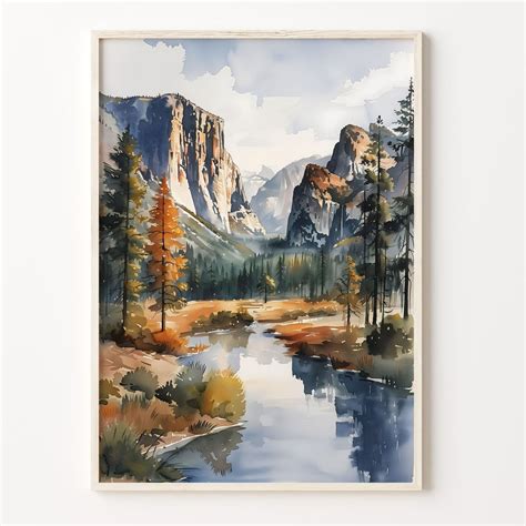 Yosemite National Park Watercolor Painting: Sierra Nevada Wall Art - Etsy