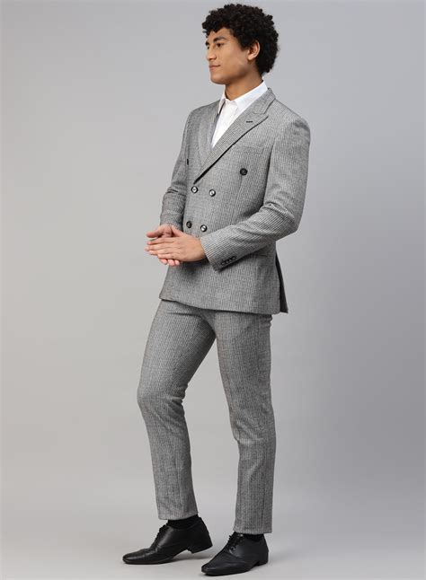 Grey Knit Double Breasted 2pcs Suit