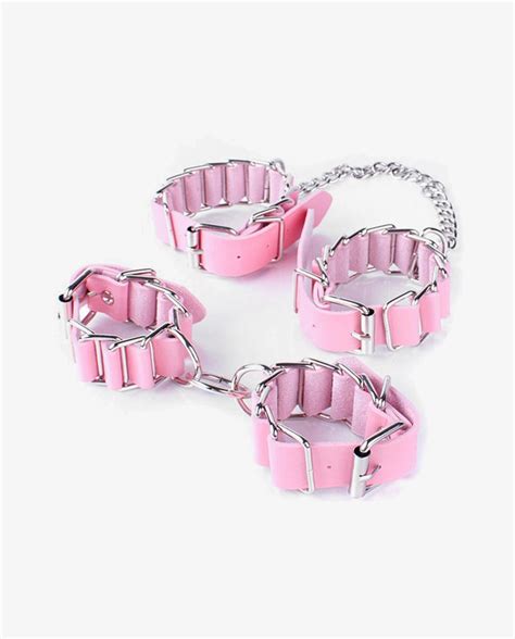 Leather Metal Hand Wrist Cuffs + Ankle Foot Cuffs