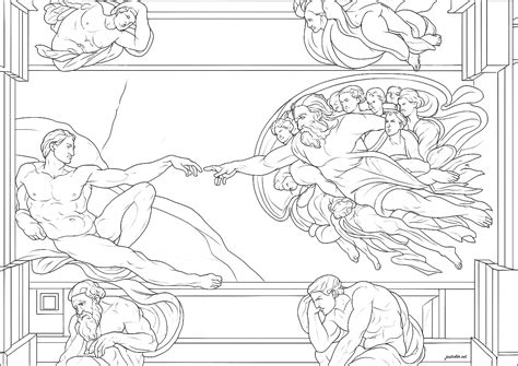 The Creation of Adam, by Michelangelo, painted on the ceiling of the Sistine Chapel in the ...