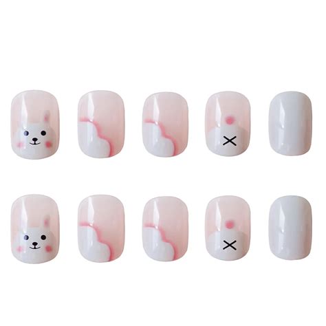 24pcs Short Press On Nails Cute Rabbit Design Sweet Style Full Coverag ...