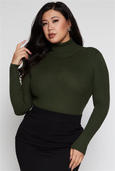 Plus Size Ribbed Long Sleeve Turtleneck Top