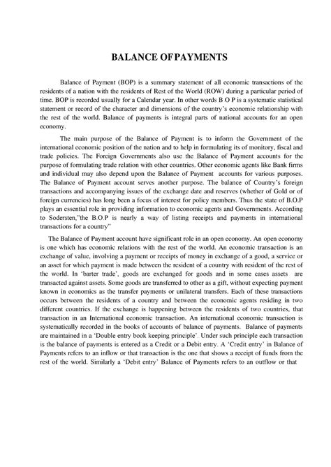 Balance OF Payments - BALANCE OF PAYMENTS Balance of Payment (BOP) is a ...