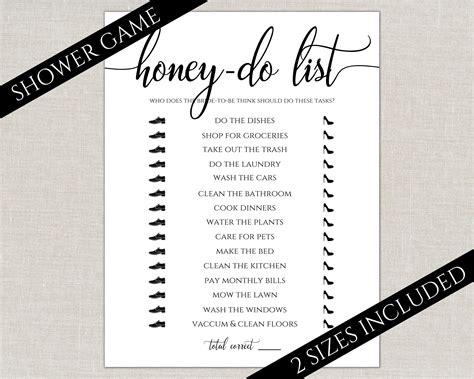 Honey Do List Bridal Shower Game Printable, Bridal Shower Sprinkle ...